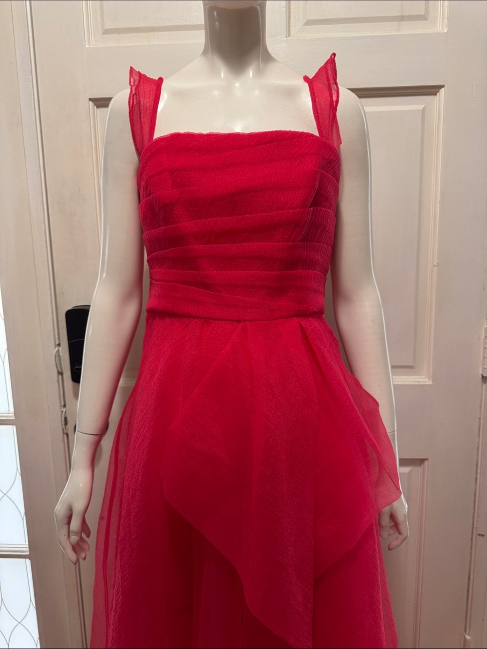 THeIA Teresa Strapless Draped Gown Red Ruffled Strap Evening Dress Size 8 - Picture 6 of 16